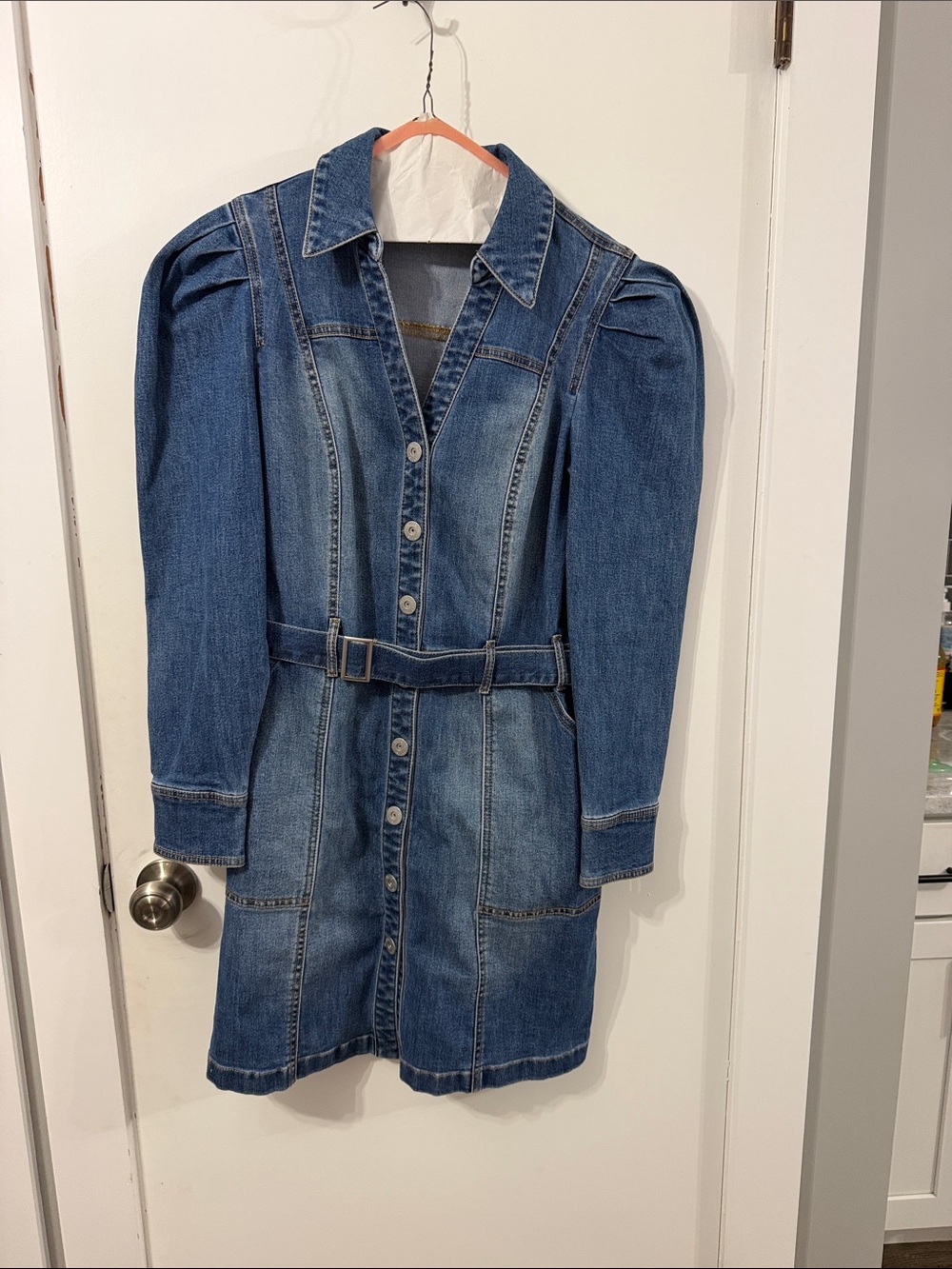 INC Denim Button-Front Belted Mini Dress - Blue Size 12